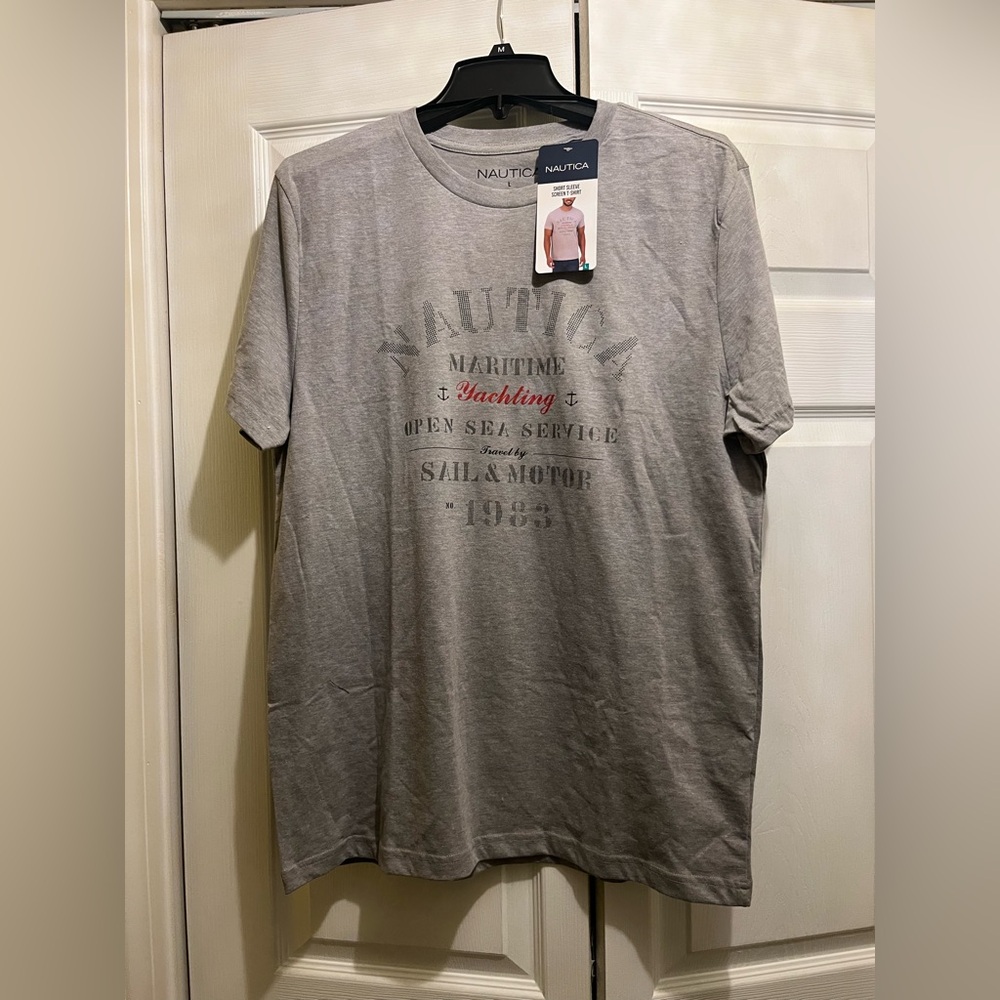 Nautica Gray and Red Maritime T-Shirt